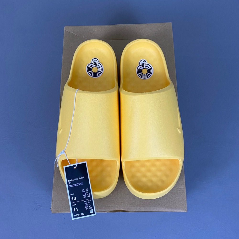 Nike Calm Slide 2.0 Men's Size 13 Womens 14 Topaz Gold Comfort Sandals NEW NIB